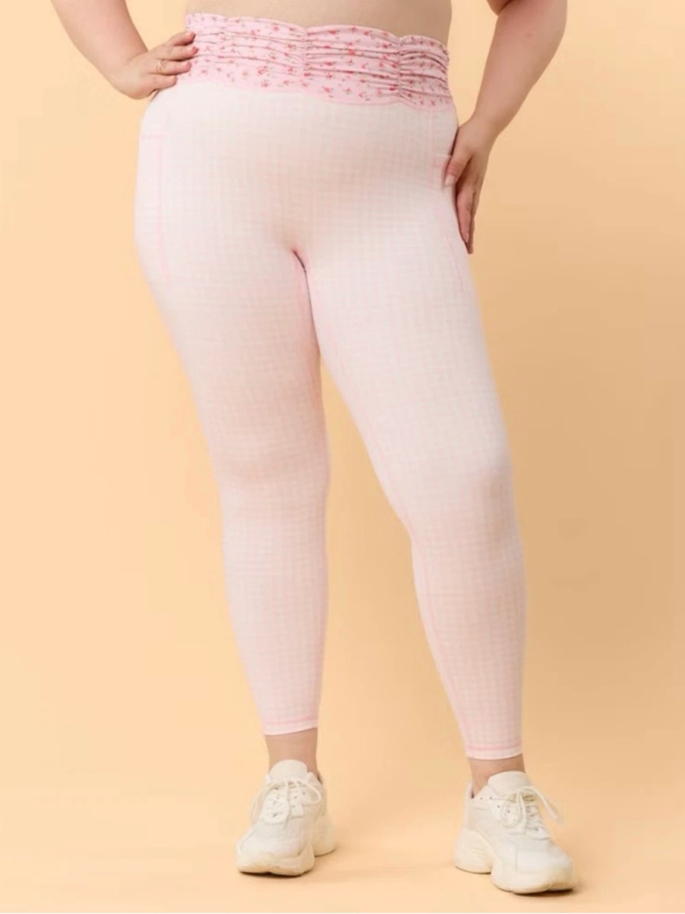 Blogilates Women’s Ruched Waist Leggings in Pink Gingham size 2X NWOT
